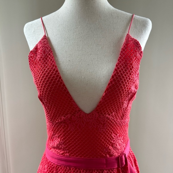 FREE PEOPLE NWT Red Orange Lace Dress Plunging V Sexy Back - Picture 3 of 10